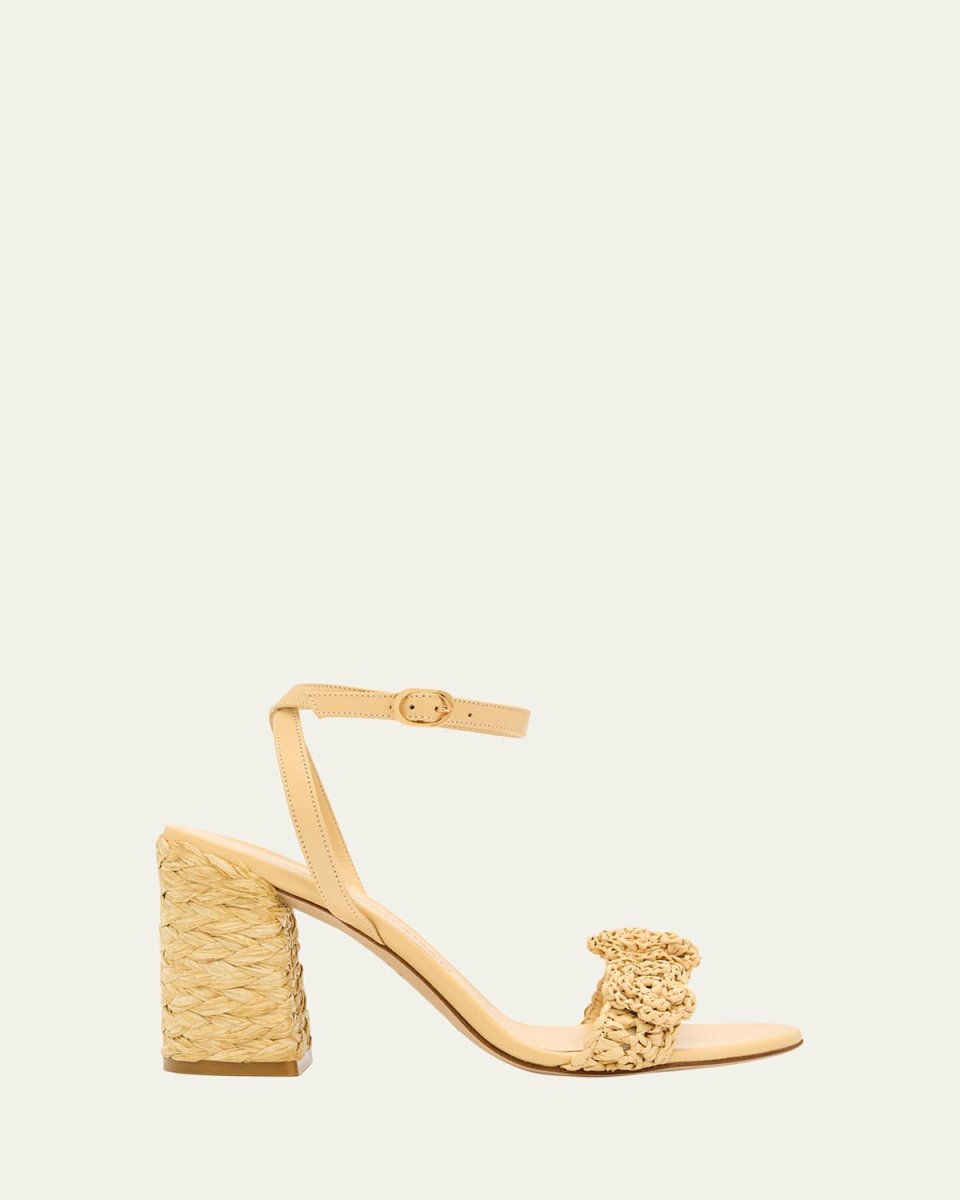 Magnolia Floral Raffia Ankle-Strap Sandals